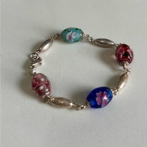 Vintage Sterling Silver Italy Murano Glass Bracelet